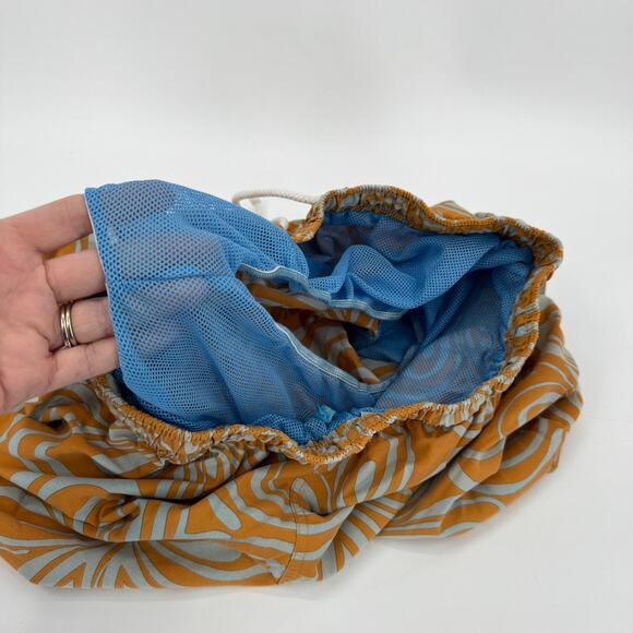 J McLaughlin Swim Trunks Mens Large Orange Gray Floral Mesh Lined + Pockets - Picture 6 of 9